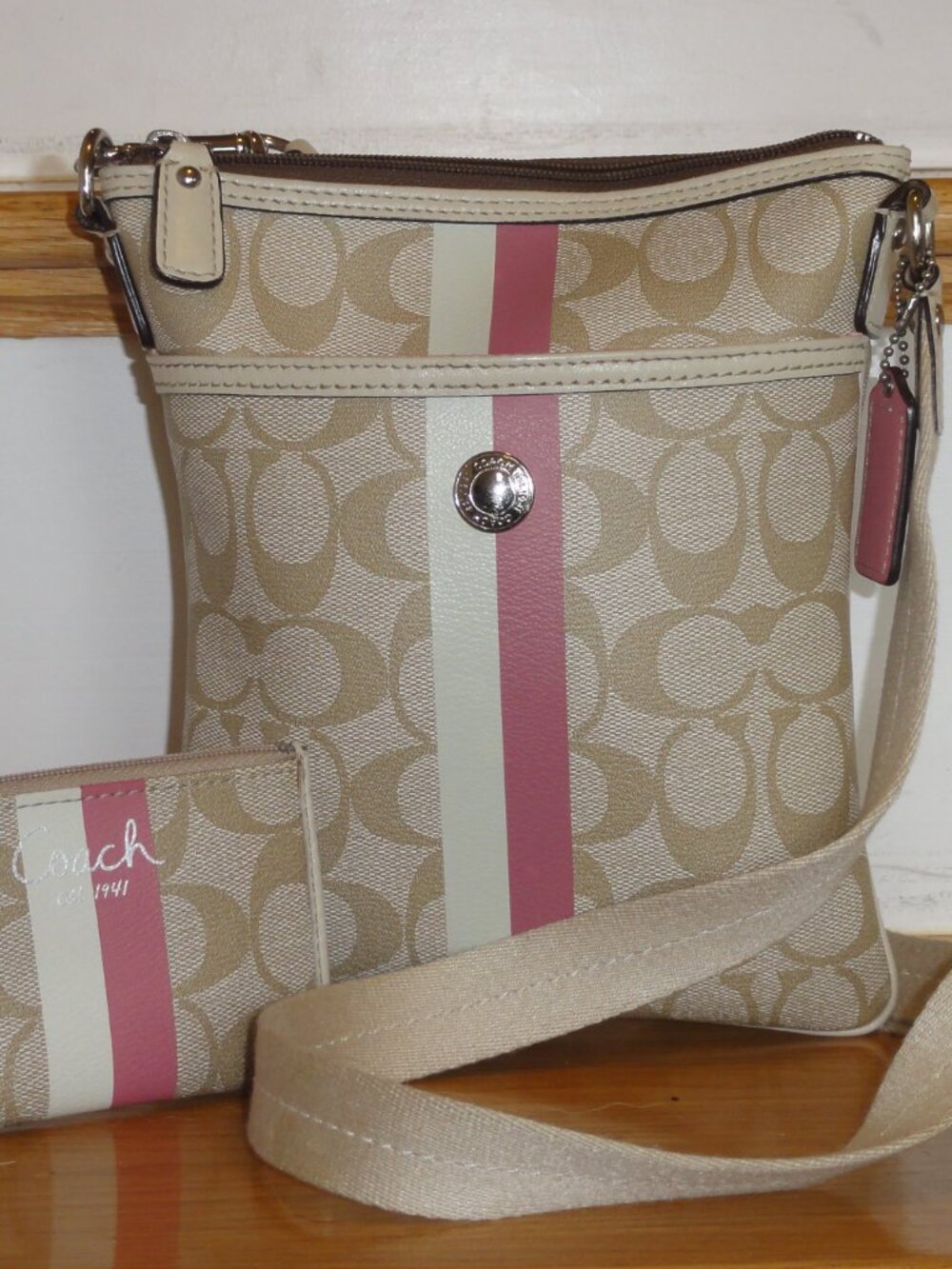 Vintage Coach Heritage Striped Crossbody Bag w/Matching Wallet VERY GOOD CONDITI